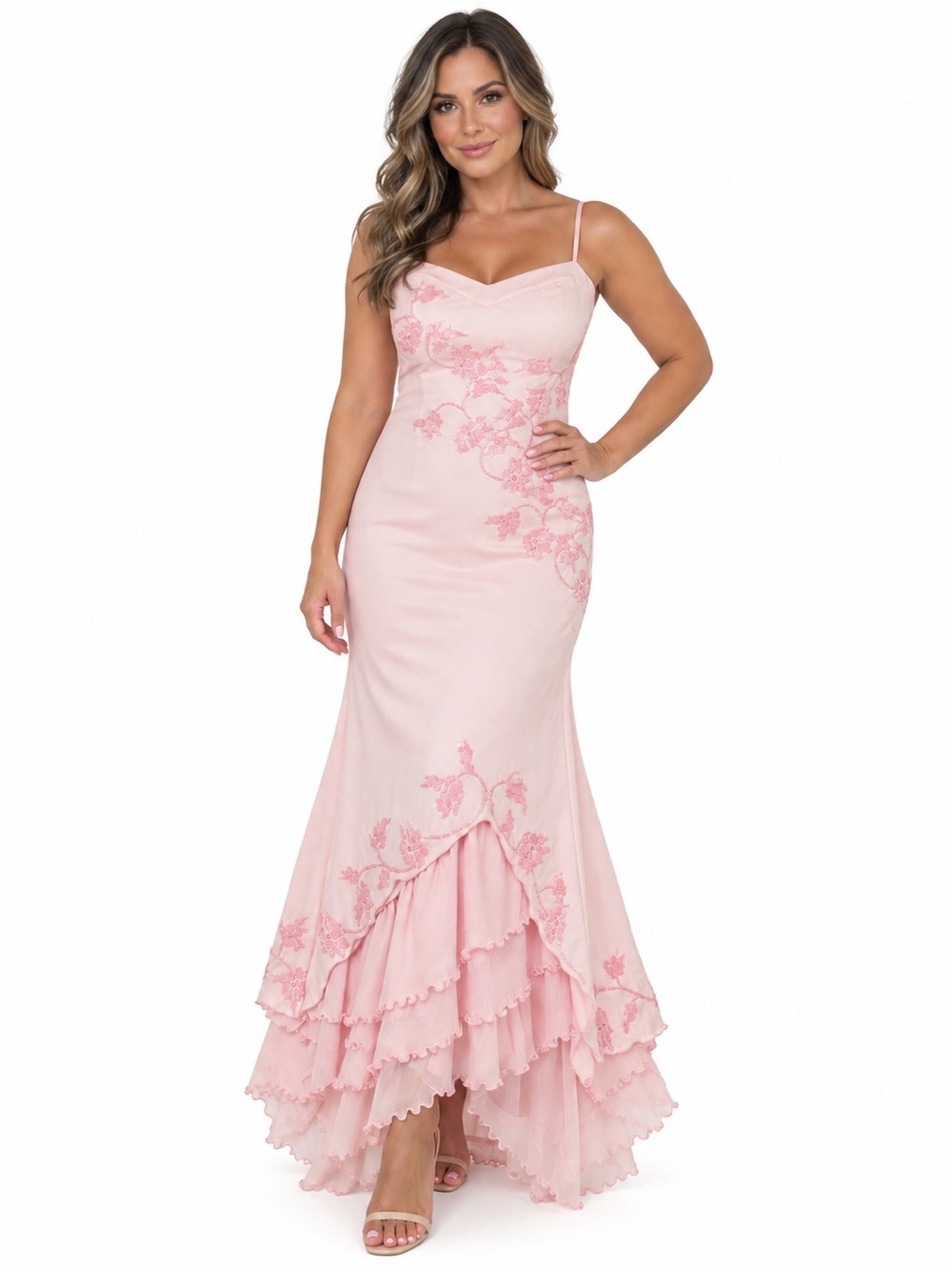 House of CB Anastelle Gown XS Pink Beaded Satin NWT